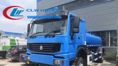 4×4 Sinotruk HOWO water truck in red with 15m³ elliptical tank and rear spray platform in Jamaica