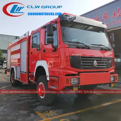4×4 Sinotruk HOWO all-driven fire truck with 6000L water and 1000L foam tank in fire service red