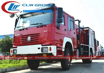 Front view of the 4x4 HOWO off road fire truck with high-pressure cleaning system and water belt cleaning nozzles