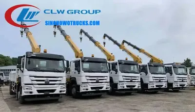 Side view of the HOWO truck crane showing the 360 degree slewing mechanism and high-strength steel boom
