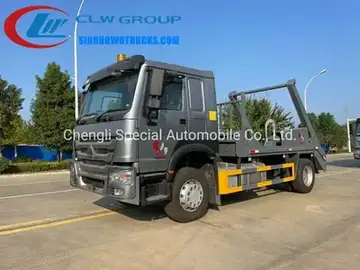 6 wheels Sinotruk HOWO 12 tons skip loader container truck with detachable 8 m³ bin in urban waste collection site