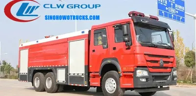 Side view of the fire engine with open aluminium alloy roller shutter lockers