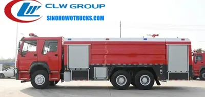 6x4 Sinotruk HOWO 12000L fire engine in fire service red with PS50 monitor mounted on the cab roof