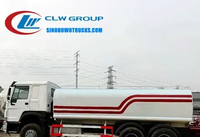 Rear view of the 6X4 HOWO water truck with working platform and high-pressure water cannon