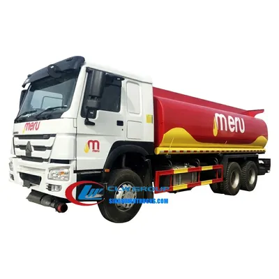 Side view of the HOWO fuel tanker with hydraulically tilting cab and 12R22.5 tubeless tyres