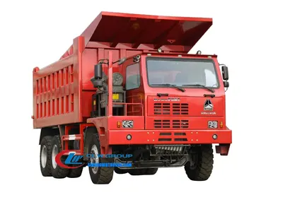 Side view of the 6×6 HOWO dump truck showing reinforced ladder frame and HYVA hydraulic cylinder