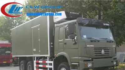 6x6 Sinotruk HOWO off road refrigerated carrier with large insulated van and refrigeration unit on rear