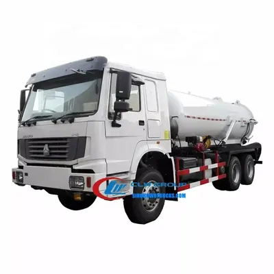 Rear view of the 6X6 HOWO vacuum truck with fully opening rear door and sight glasses on the tank
