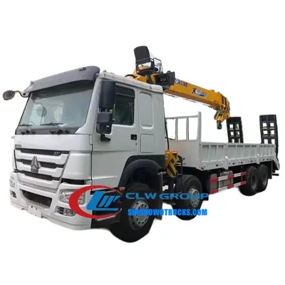 Side view of the truck crane with the cab and cargo box, highlighting the high-strength steel construction