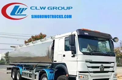 Side view of the HOWO fuel tanker showing the CIVACON pneumatic valves and ADR manhole on the left side