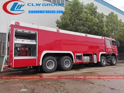 8x4 Sinotruk HOWO large industrial fire truck in central Africa with stainless steel tank and fire pump mounted at rear