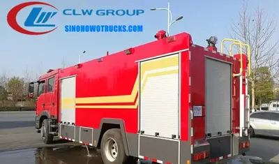 Rear view of the HOWO fire rescue truck showing pump room and control panel
