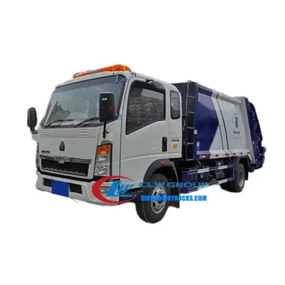 Rear view of the HOWO 10m3 waste truck with sealed compaction body and high-mounted stop lamps