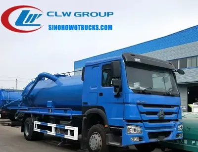Rear view of the HOWO vacuum truck with hydraulic lift system and locked discharge cover
