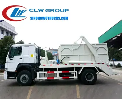 Sinotruk HOWO 4x2 skip lorry with 12cbm detachable container in urban waste collection setting