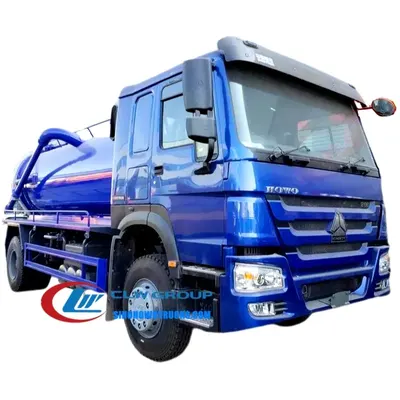 Front view of the HOWO 12cbm sewage truck with power-assisted steering and tropical climate radiator