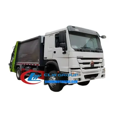 Side view of the HOWO compact bin truck with 4mm carbon steel body and integrated sewage tank