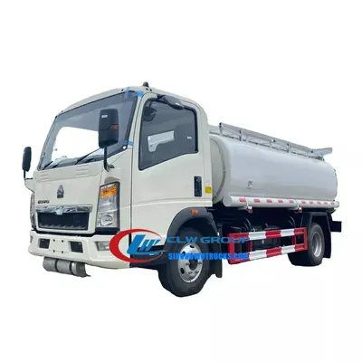 Sinotruk HOWO 8000 litre mobile refueling truck with monoblock cylindrical tank and 80mm discharge valve