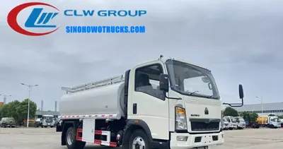 Rear view of the HOWO refueling truck with bottom valve and discharge valve visible
