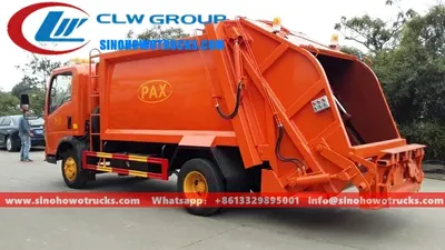 HOWO light duty trash truck in white with rear loader compaction system and 6 m³ body