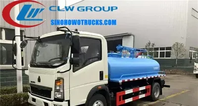 Side view of the HOWO septic pump truck showing the 4000L tank and roller shutter access door