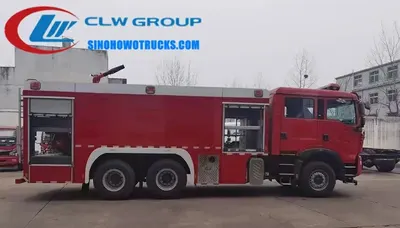 SINOTRUK HOWO T5G 12 ton heavy rescue fire truck in fire service red with dual water and foam tanks and roof-mounted fire monitor