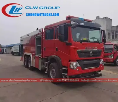 Rear view of the HOWO T5G fire truck with fire pump room and control panel