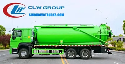 Rear view of the HOWO vacuum truck with vacuum pump and high-pressure pump mounted on the chassis