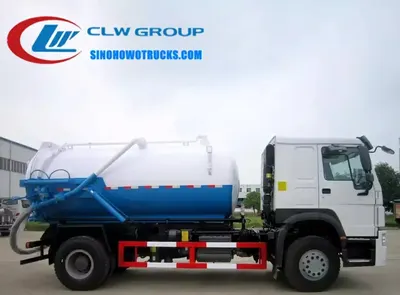 Rear view of the HOWO vacuum truck with the pump room and pressure gauge panel exposed