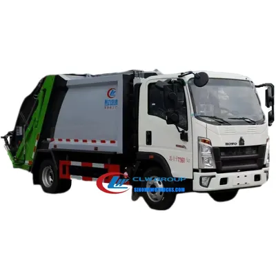 Rear loading mechanism and bucket lifter of the 5 ton waste truck in deployed position