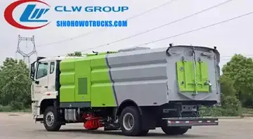 Sinotruk Hohan 16 cube road cleaning sweeper truck in urban grey with front-mounted sweep arms and water tank