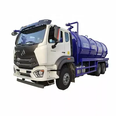 Sinotruk HOHAN 16000 litre cesspit truck in standard grey with hydraulic rear door open