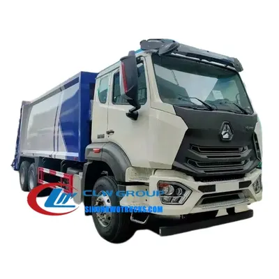 Side view of the compactor truck with hydraulic lifters and high-strength steel body