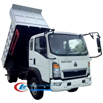 Sinotruk Homan 10 ton dump truck in red with front lift tipper body on 6x4 HOWO chassis