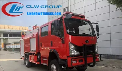 Rear view of the fire truck showing the CB10/80 pump and PLKD48 monitor on the platform