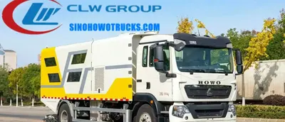Rear view of the HOWO sweeper with high-pressure wash nozzles and discharge system