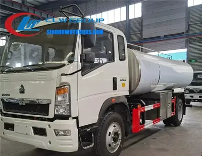 Rear view of the HOWO milk truck with self-priming pump and CIP cleaning nozzle