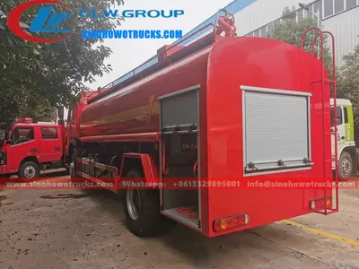 Rear view of the HOWO fire truck showing the CB10/48 pump and control panel