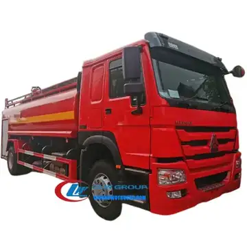 Sinotruk HOWO 4x2 fire brigade truck in service red with rear-mounted fire pump and PL24-48 monitor