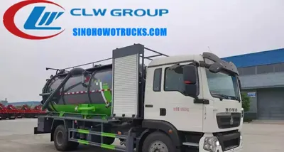 Side view of the HOWO combo truck showing the 6000L sludge tank and 4000L water tank