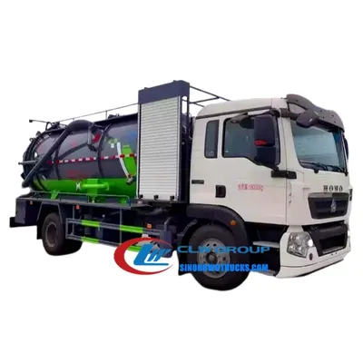 Rear view of the truck with hydraulically operated full-opening lid and tipping cylinder