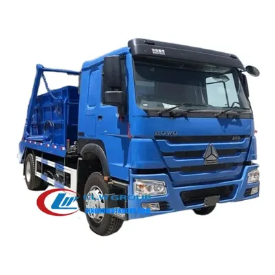 Rear view of the skip loader truck with the 12m3 sealed bin mounted on the chassis