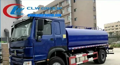 Side view of the water tanker with elliptical tank and 12.00R20 tires