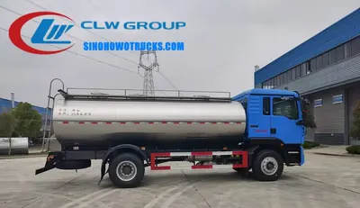 Side view of the 15000L stainless steel milk tank with polyurethane insulation and four compartments