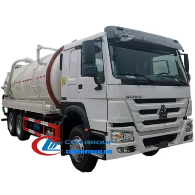 Side view of the HOWO vacuum truck with 100 mm suction tube and control panel on the cab