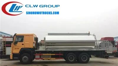 Side view of the HOWO asphalt distributor with adjustable spray width and heat conduction oil system