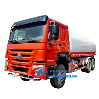 Rear view of the HOWO water sprayer truck with high cannon and rear working platform