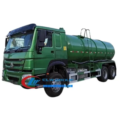 Rear view of the HOWO 18CBM vacuum pump truck with fully opened tailgate and discharge pipe