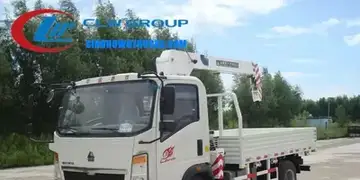 Sinotruk HOWO 2 ton mini boom truck crane in urban construction site with straight arm crane extended