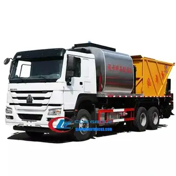Sinotruk HOWO 20 ton asphalt gravel truck with 8m3 asphalt tank and 12m3 aggregate cabin in service colour
